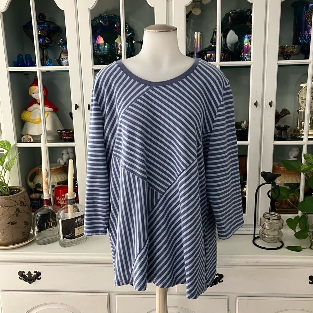 D. & Co. Active Blue-Gray and Light Blue Striped Tunic Top Sz XL
